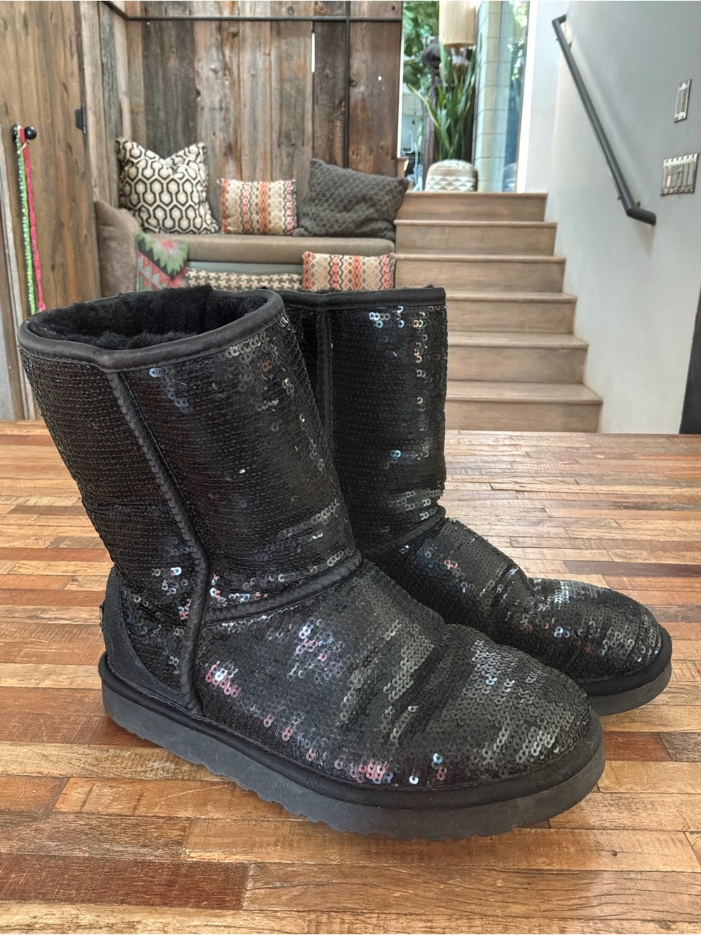 UGG Black Sequin Classic Short Boots - Women's